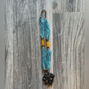 Handmade Turquoise Beaded Multi-Stone Pendant Necklace